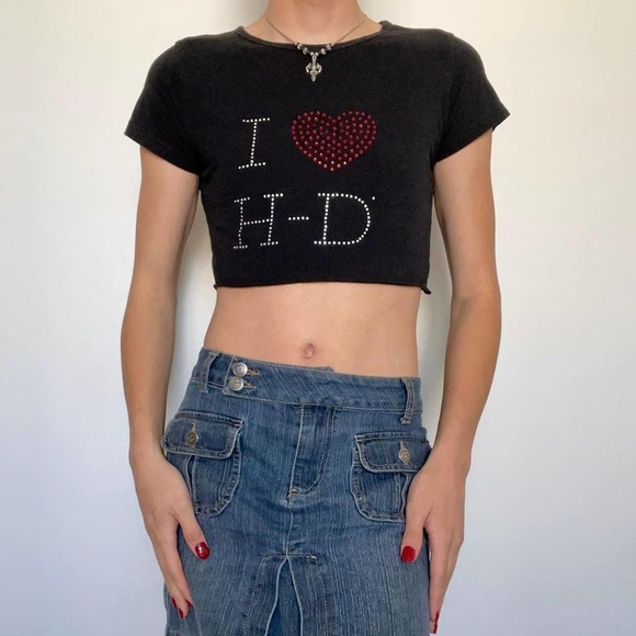 Harley davidson rhinestone cropped tee - Picture 1 of 4